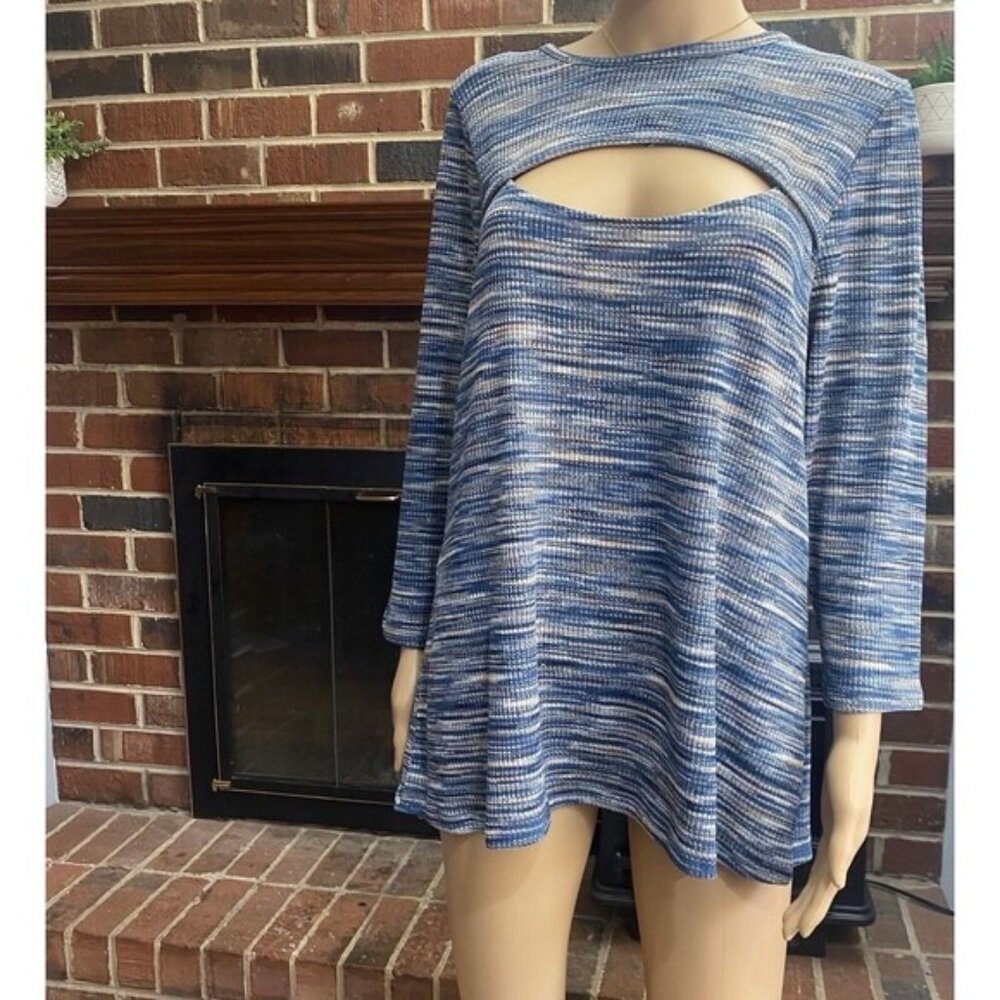 Lane Bryant Womens Size 18/20 Cut-Out Knit 3/4 Sleeve Shirt Blue Top Used - Picture 13 of 13